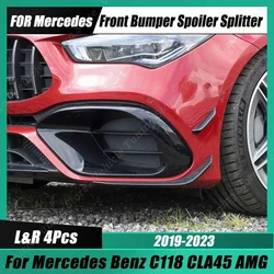 For Mercedes C118 4Pcs Car Front Bumper Side Spoiler Fins Flare Mods Splitter Lip CLA45 AMG Body Kit 2019 2020 2021 2022 2023