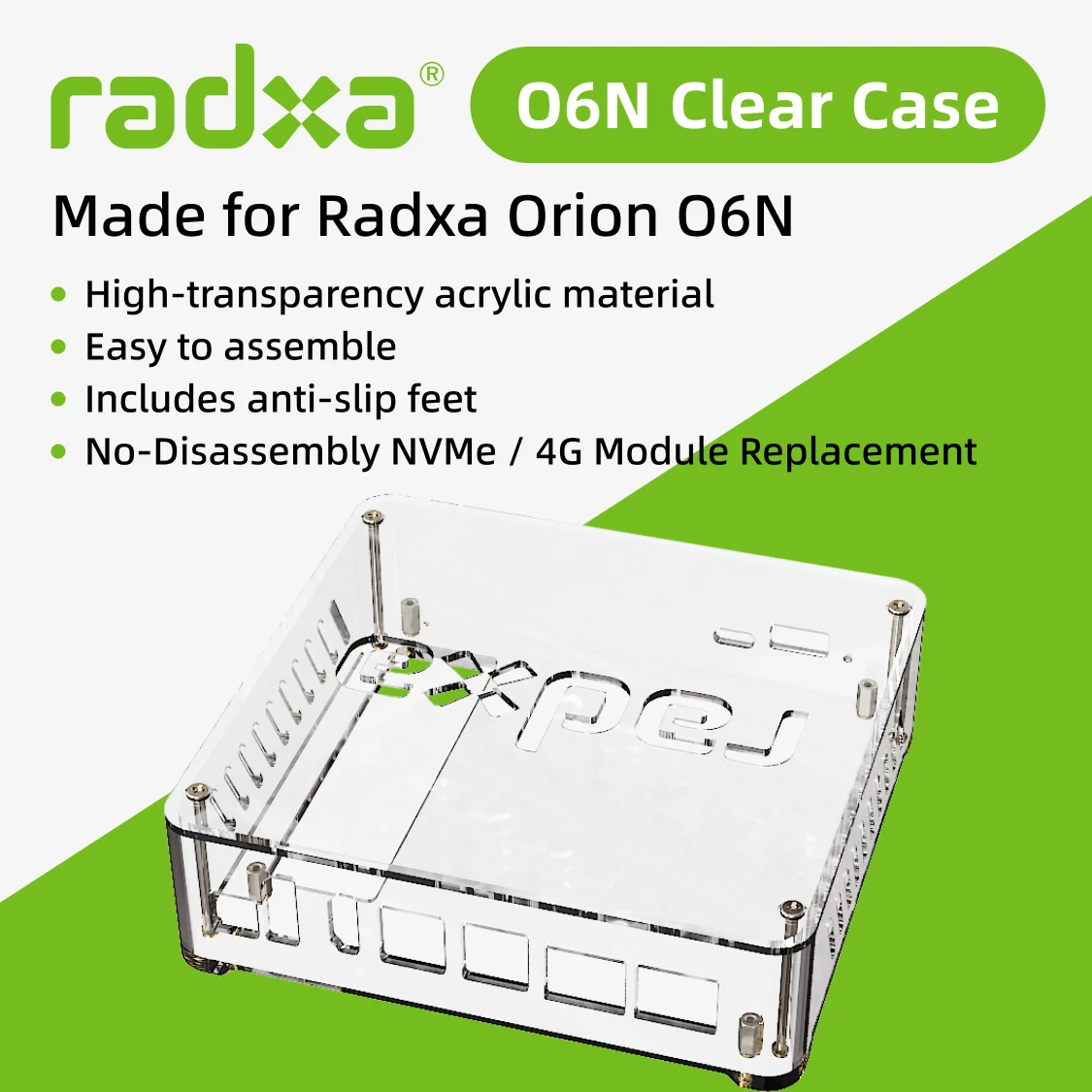 Radxa Orion O6N Clear Case, Acrylic Material, Easy to Assemble