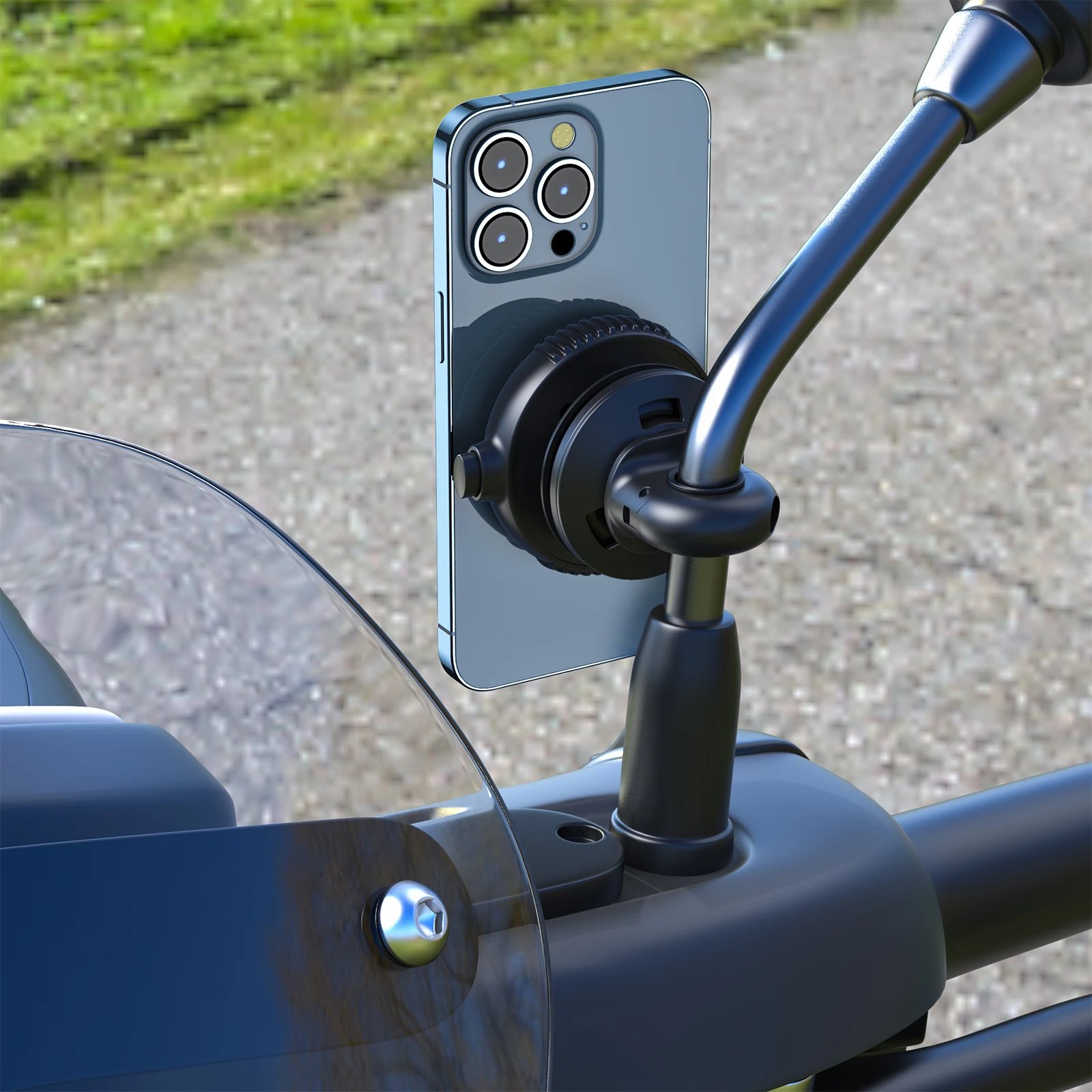 Motorcycle Mirror Phone Mount with Vibration Dampener - Anti-Theft Fits 10-16mm Handlebar, Universal for Bike/Scooter/ATV