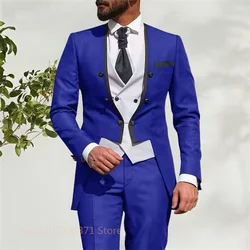 Dinner Party Wedding Suits for Men 3 Piece Custom Made Men Slim Fit Smoking Suit Royal Blue Groom Tuxedo Costume Mariage Homme