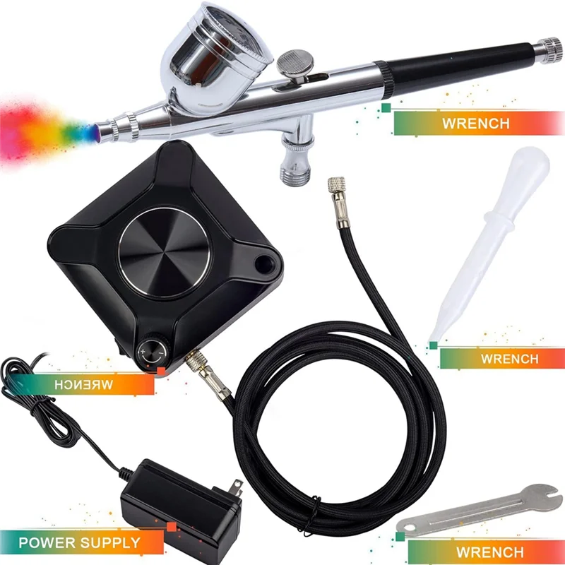 

40PSI Adjustable Output Airbrush Kit Dual Actionair Brush Compressor Kit For Painting Makeup Decoration Art Craft Easy Install