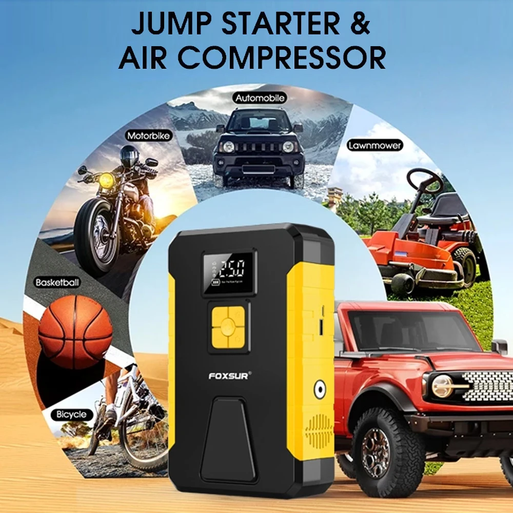 Tire Inflator Cordless Electric Air Pump Portable Air Compressor Starter Air Compressor with LED Light For Car Motorcycle Bike