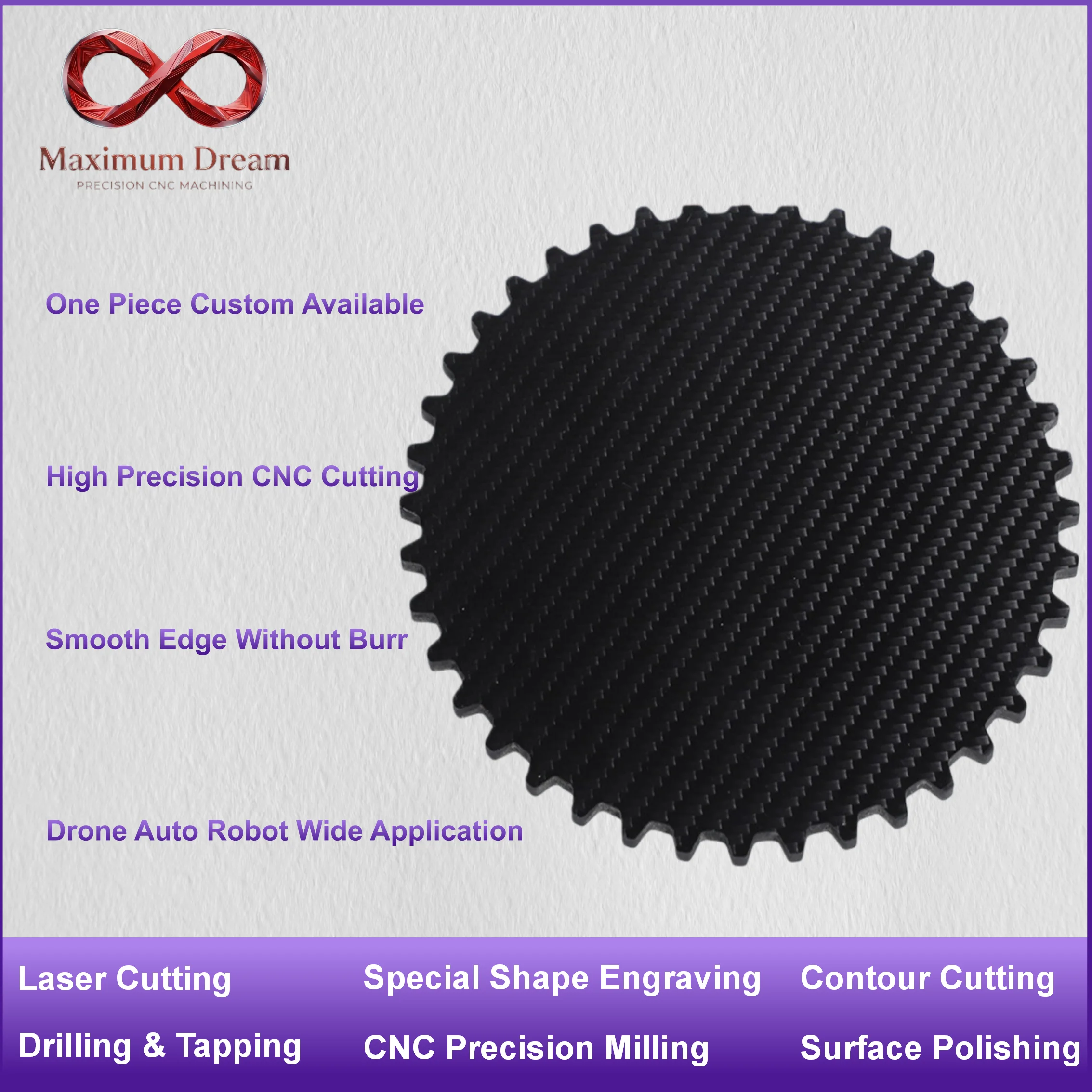 CNC Cutting Carbon Fiber Sheet Panel Custom Shape Precision Holes Board for Robotics Mechanical Frame 1pc