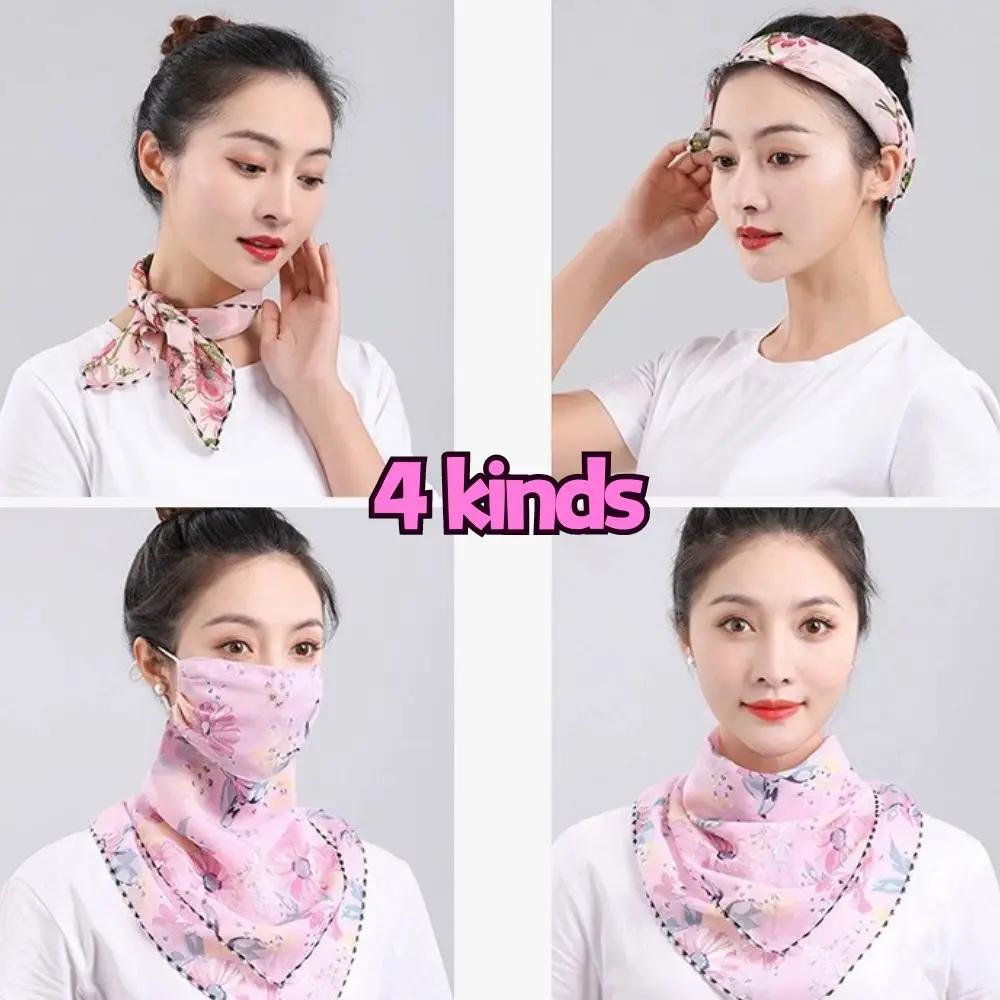 Summer Thin UV Protection Mask Scarf Shawl Women Driving Chiffon Sunshade Neck Collar Scarf Multi-Function Face Sun Mask Veil