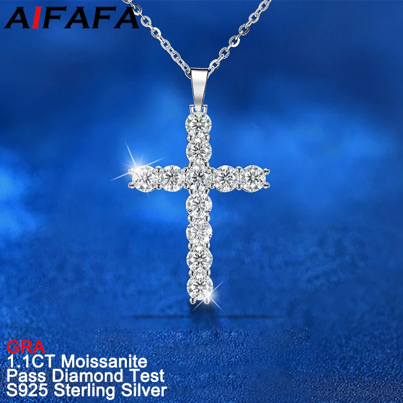 

1.1 Carat D Color Moissanite Cross Pendant Necklace 100% 925 Sterling Silver Moissanita Lab Diamond Crucifix Fine Jewelry GRA