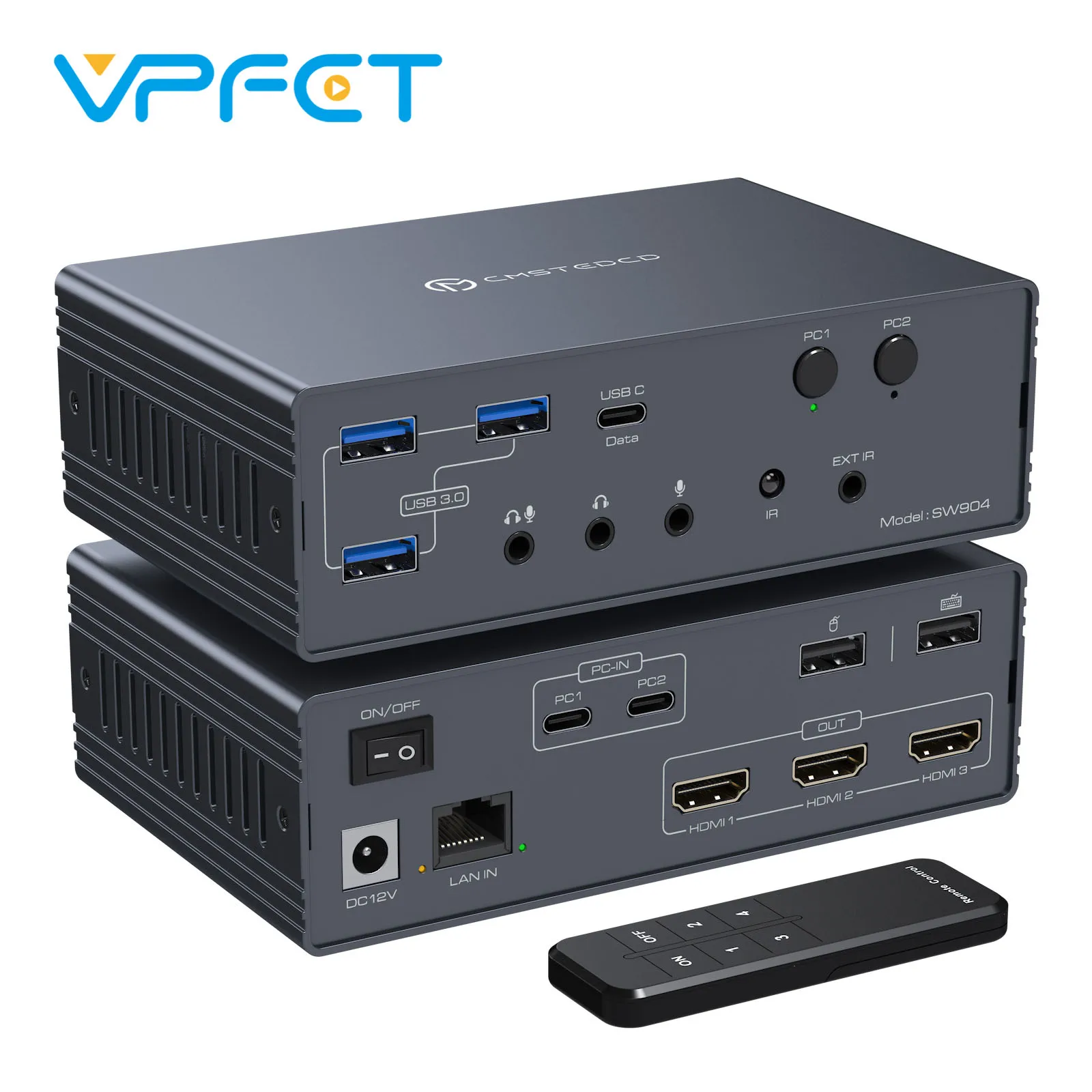 

USB C KVM Switch Multi Computer Triple Monitor HDMI 4K@60Hz KVM Switch Share 3 Monitors USB 3.2 Device Audio Mic for Windows Mac
