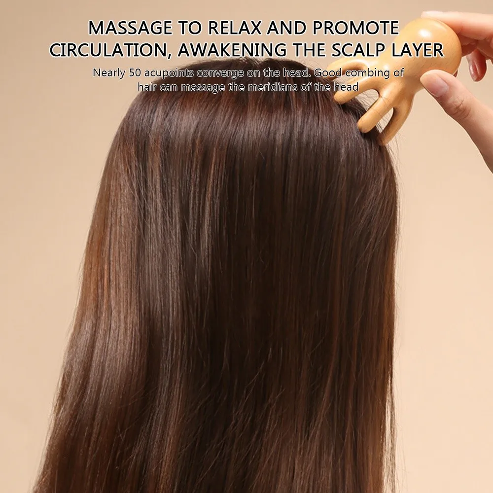 Sandalwood Octopus Massage Comb Head Meridian Scraping Scalp Massage Brush Acupuncture SPA Gua Sha Massage Comb Fatigue Relief view 6