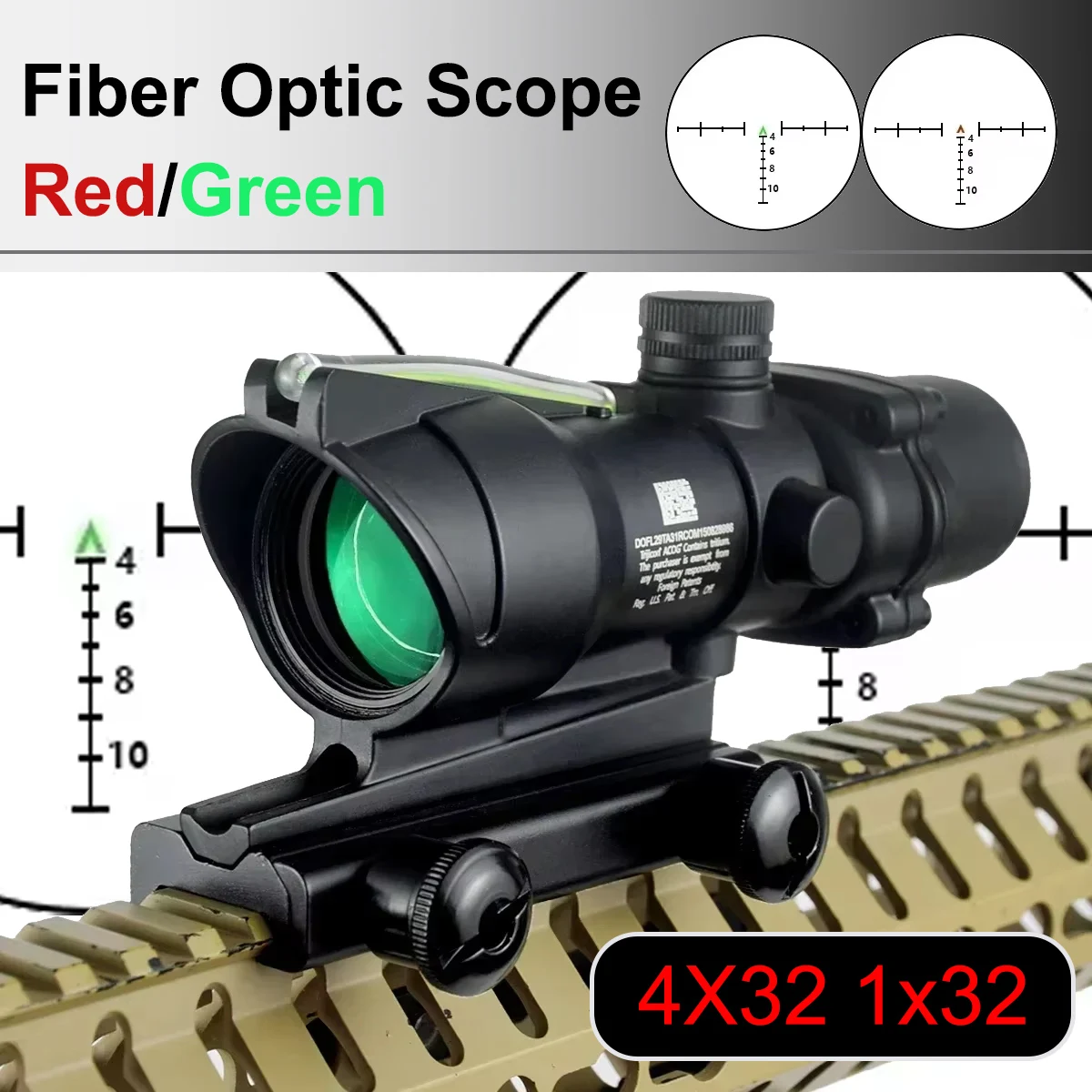 

4X32 Scope 1x32 Red Dot Sight Real Fiber Optic Illuminated Green Dot ACO Riflescope 20mm Rail Rifle Hunting Magnification