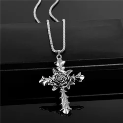 European and American personality retro hipster rose cross men and women long necklace hip hop couple pendant sweater chain