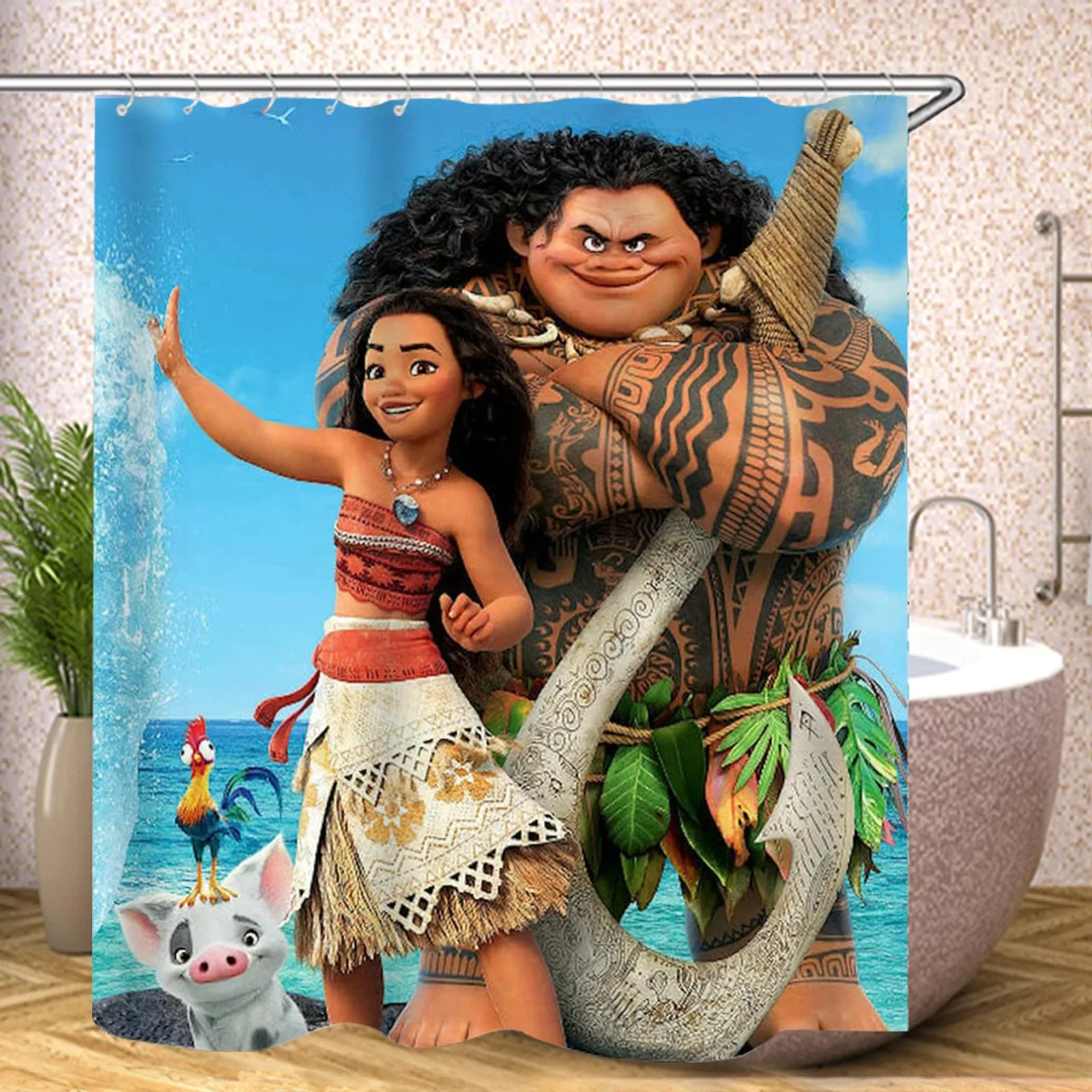 

moana modern bathroom shower curtain, disney cartoon bathroom partition decorative shower curtain with hook waterproof