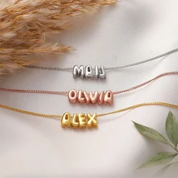 Stainless Steel Mini Custom Bubble Name Necklace 3D Balloon Letter Pendant Necklace Personalized Name DIY Best Name Jewelry Gift