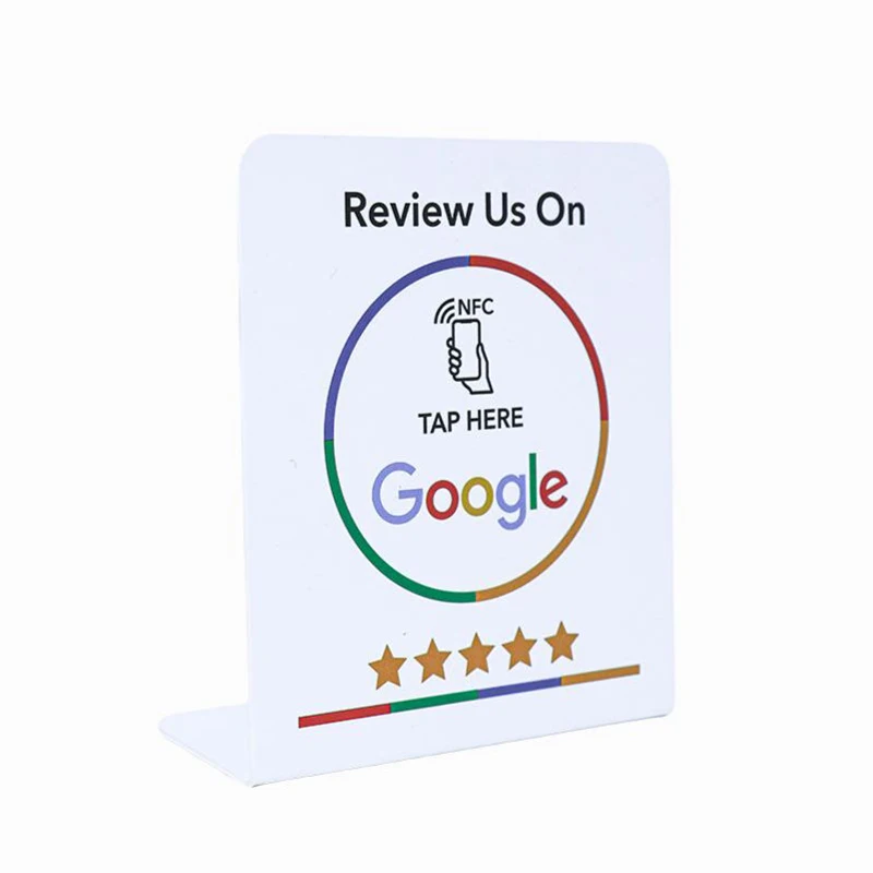 13.56Mhz programmable Google Review Card NFC station table bracket NFC Google Reviews display bending card standing card