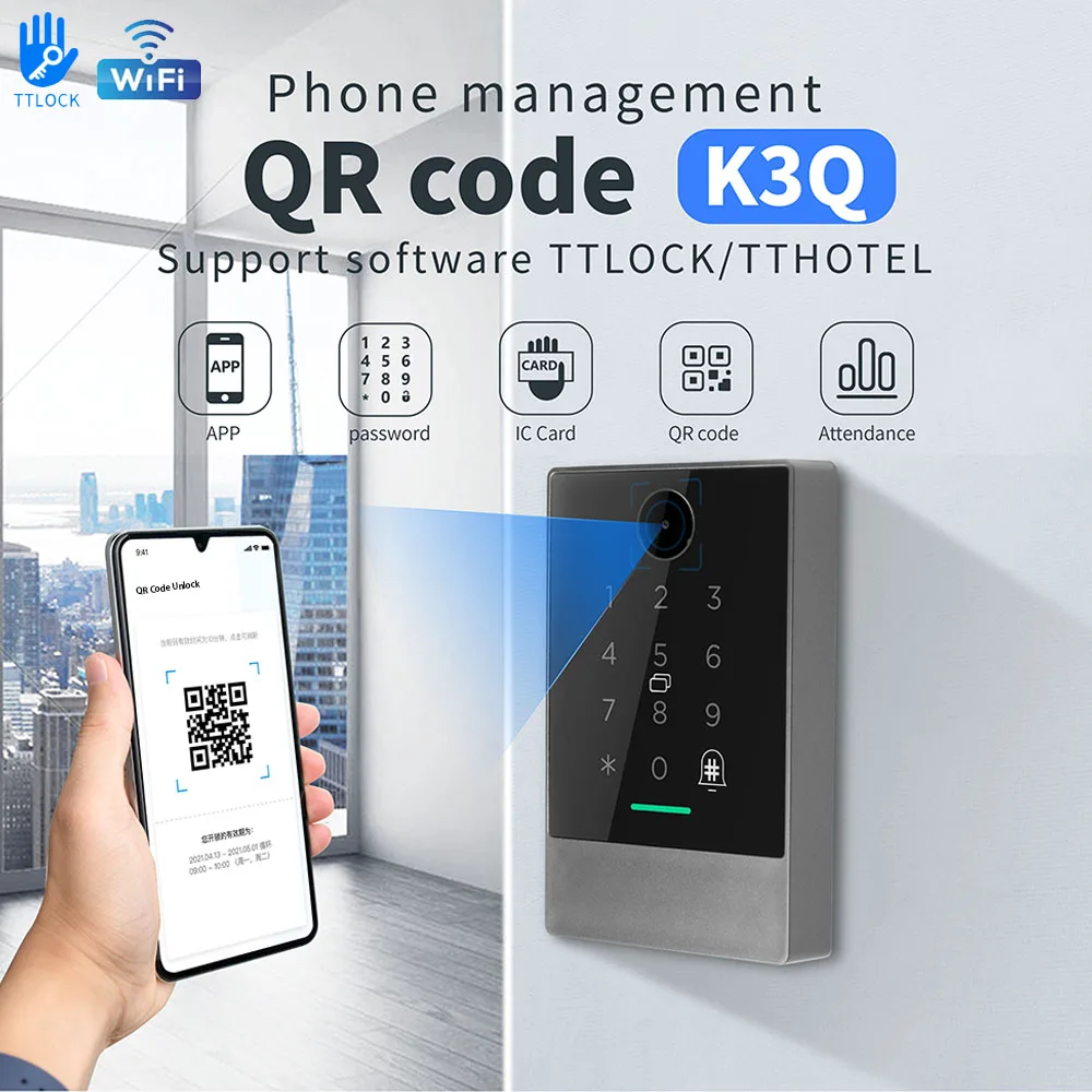 lecteur-de-codes-qr-wifi-k3qw-scanner-de-controle-d'acces-nfc-rfid-exterieur-etanche-ip67-application-ttlock-compatible-avec-alexa-google-home