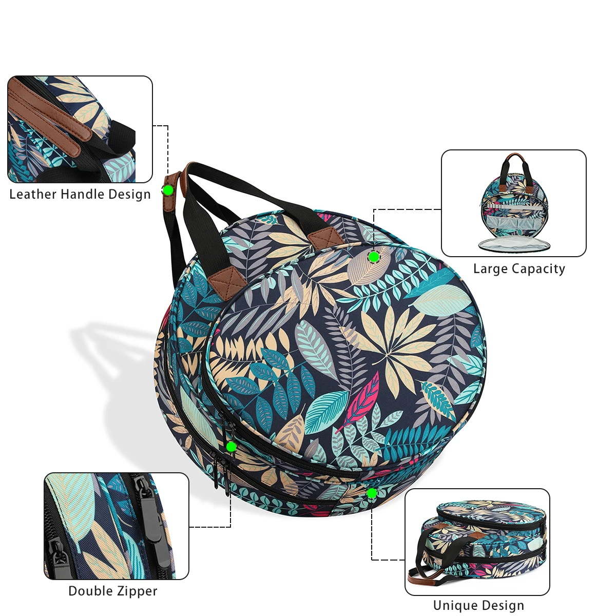 New Embroidery Thread Bag with Maple Leaves Round Embroidered Circle Bag Blue Color Knitting Tote Bag Sewing Accessories 2023