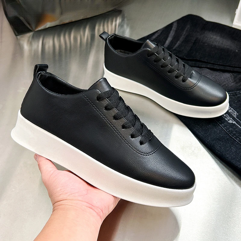 Spring Man Leather Sneakers Round Toe Breathable Low Top Casual Male Flats