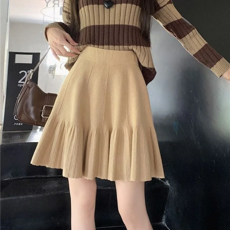 

Вязаная юбка-миди больших размеров, женская юбка трапециевидной формы, осенний дизайн, плиссированные юбки с цветочным принтом, полиэфирное волокно, деловая повседневная одежда