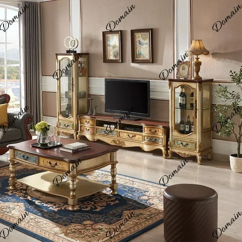 6XX Universal Design Gold Nordic Wooden Tv Cabinet Living Room Minimalist Mueble Televisor Furniture Home Vintage Storage Tv Sta