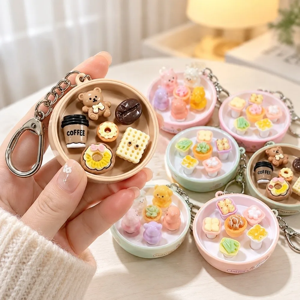 Simulation Food Food Clicker Fidget Keychain Push Button Cute Cat Series Clicking Pressure Relief Pizza Design Dessert Food