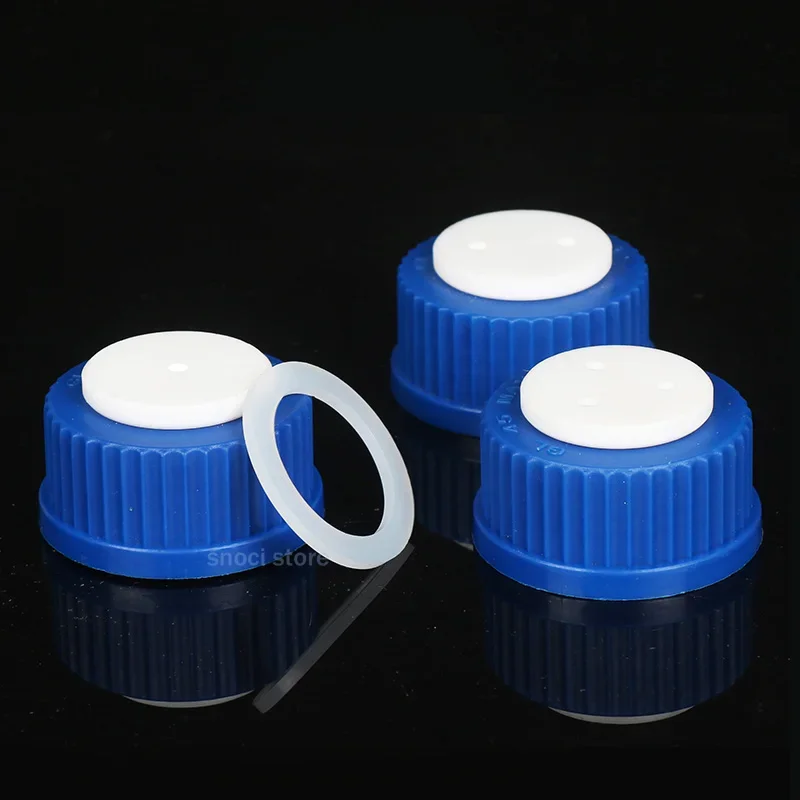 Picture 4: Liquid phase mobile phase bottle cap 1 2 3 4 hole GL45 blue lid feeding bottle cap HPLC liquid chromatography bottle lids 1piece