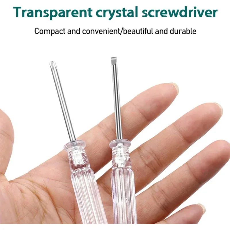 Não em estoque. fora do estoque.. Mini chave de fenda de 95 mm/3,7 polegadas de comprimento Chave de fenda de cristal transparente Ferramenta de reparo manual e scr plano