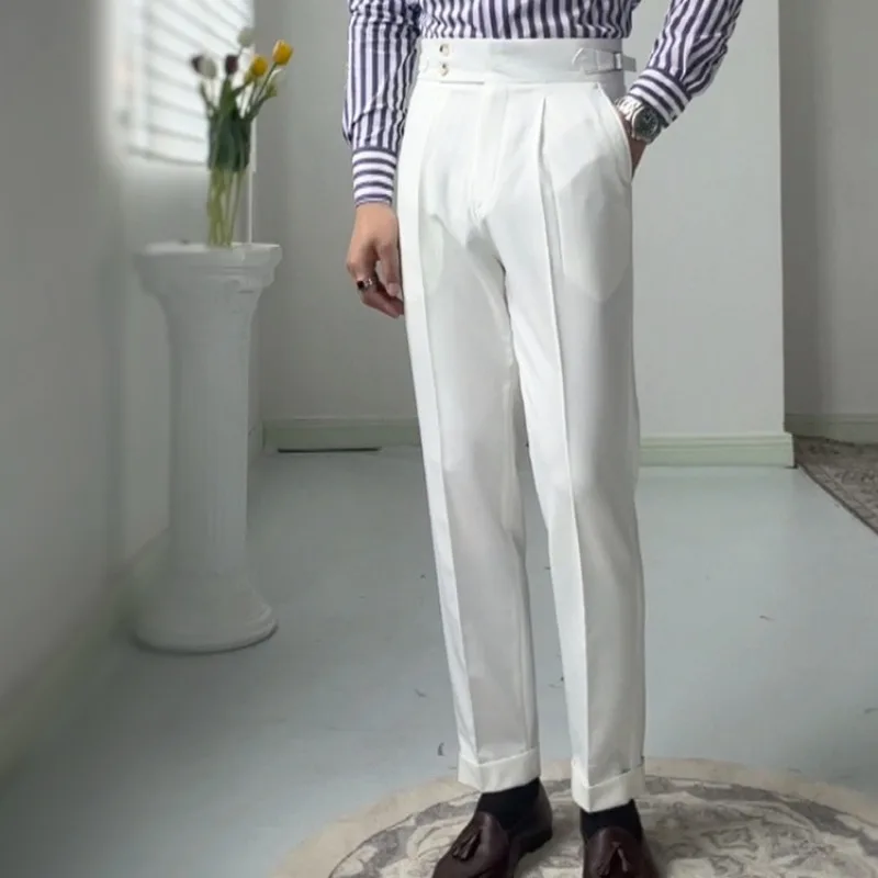 High-waisted Trousers, White Retro High Straight-leg Casual Nine-point Trousers, Business Non-ironing Suit Trousers