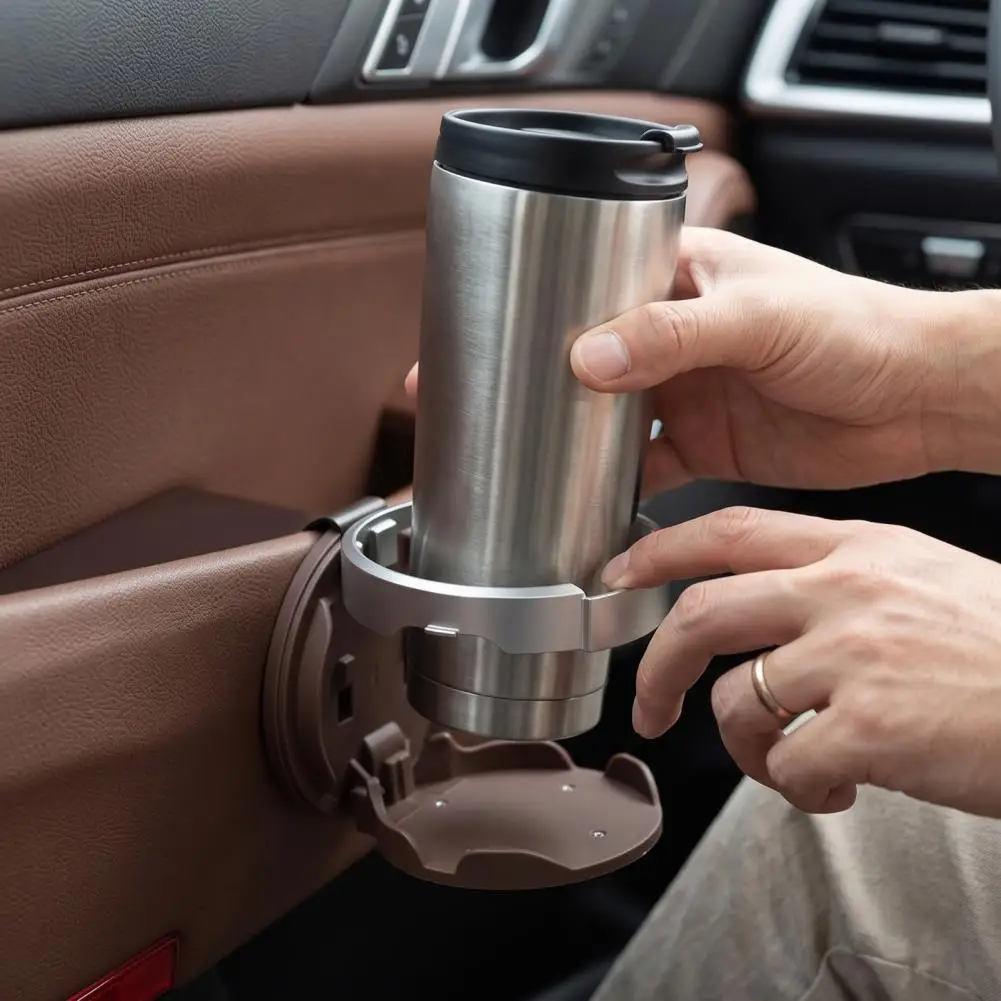 Foldable Car Cup Holder for Door Panel, Adjustable Automotive Drink Organizer Space Saving for Bottles Tumblers Coffee Cups