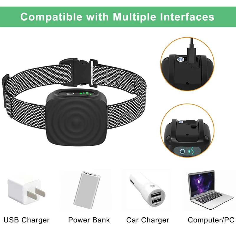 Dispositivo antiladridos para perros, Collar de entrenamiento eléctrico inteligente ultrasónico USB para perros, Collar a prueba de agua con