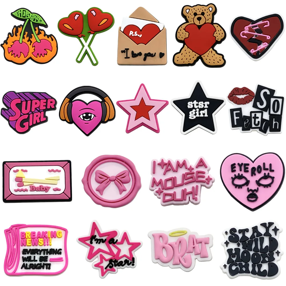 New 1/18pcs Y2K Fashion Pink Trendy Heart Star Bear PVC Shoe Charms For Slides Sandals DIY Clog Teen Girls Birthday Decor Gifts