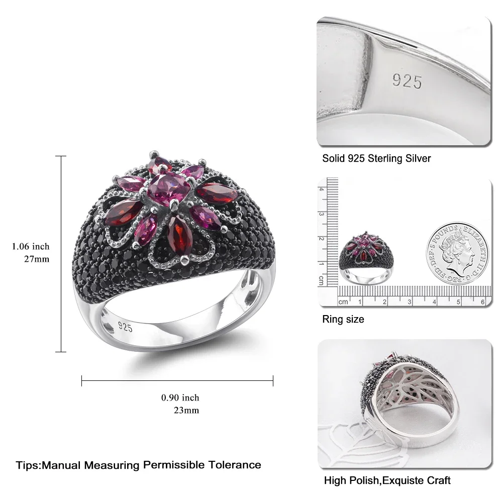 GZ ZONGFA 100% Natural Garnet Rhodolite Rings for Women 925 Sterling Silver Flower Rings Fine Jewelry Birthday Gifts