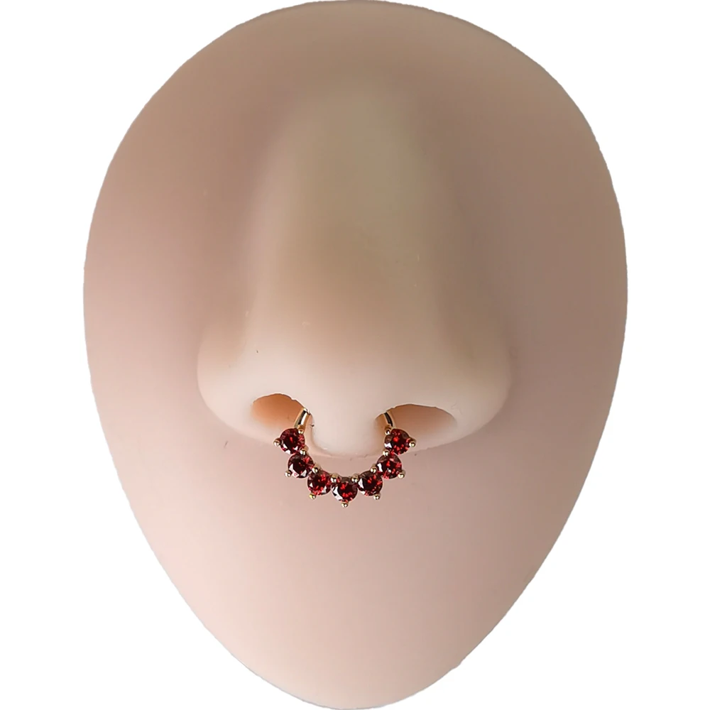 QM ASTM F136 Titanium Red Zircon Nose Ring Clicker Hinged Segment Helix Earring Body Piercing