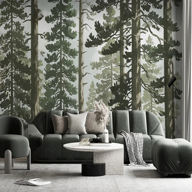 Peinture à l'huile peinte à la main, paysage de forêt, papier peint personnalisé à motif d'arbre pour salon, arrière-plan de canapé TV