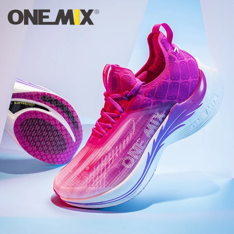 Onemix 2024 Autumn Breathable Mesh Running Shoes For Women Sport Man Athletic Sneakers Carbon Fiber Plate Marathon