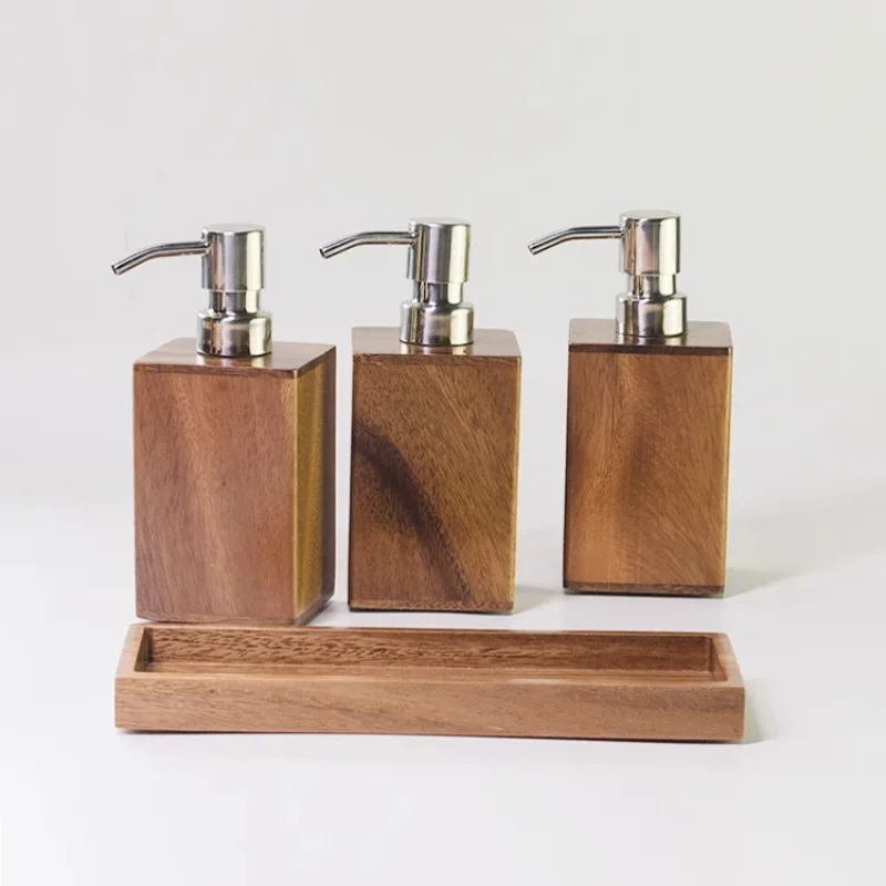 Vintage Wood Lotion Bottle Bathroom Shower Gel Shampoo Press Dispenser Bottle Hand Sanitizer Soap Dispenser Bathroom Accessories