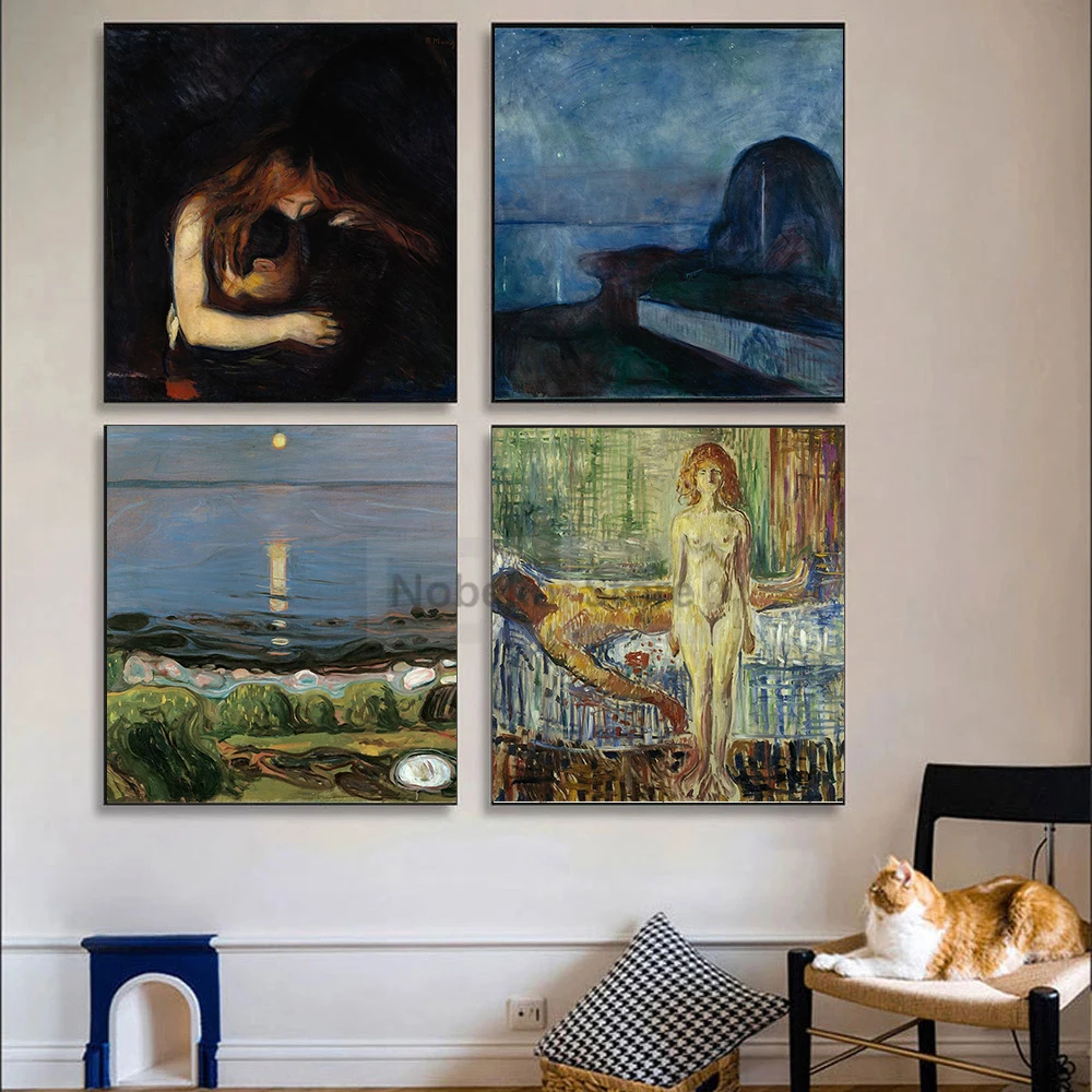 Norwegian Expressionist Painter Edvard Munch Artwork Posters Prints Canvas Painting Wall Art Pictures Home Room Abstract Decor