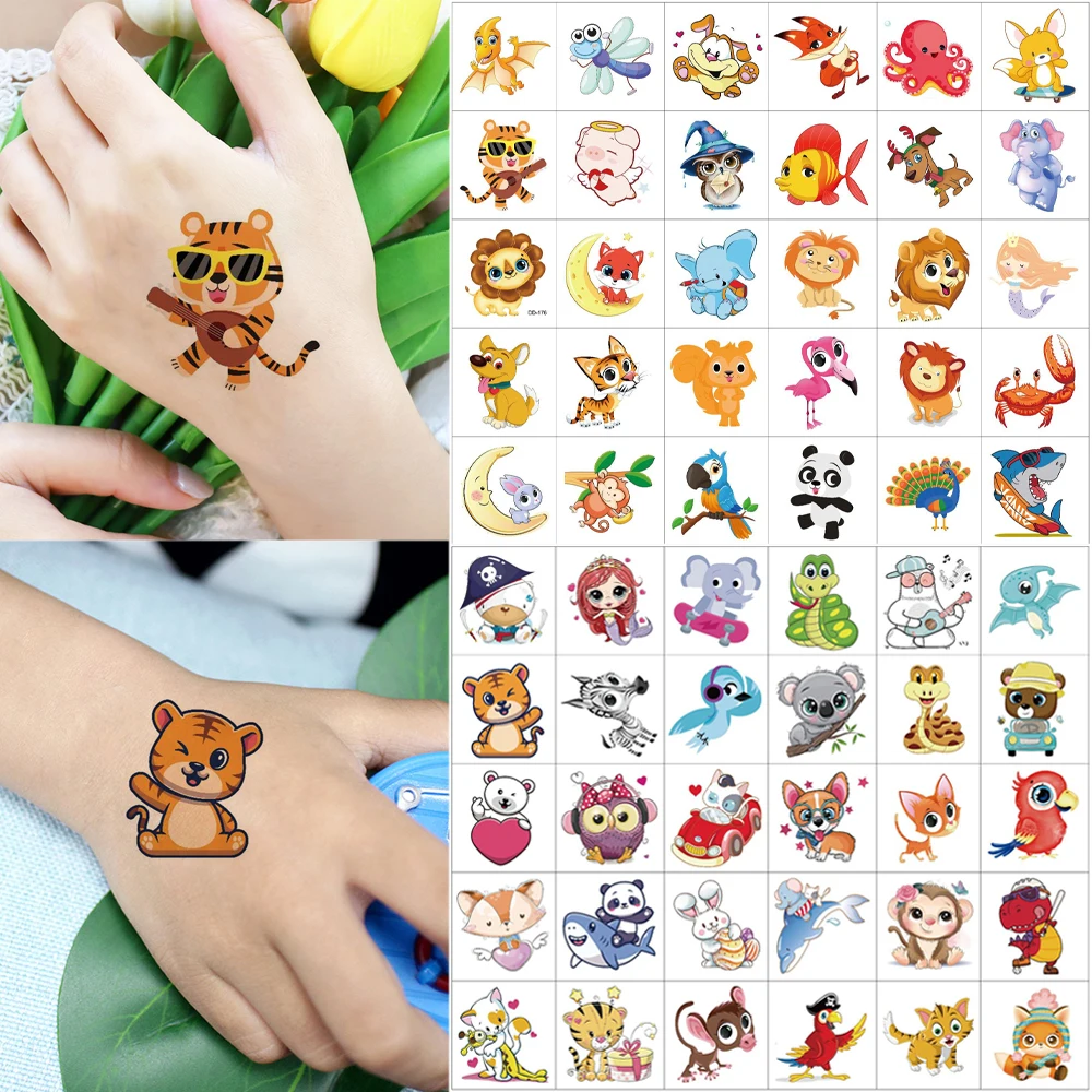 30pcs Cartoon Animal Fake Tattoo for Women Men Body Makeup Waterproof Temporary Tattoo Stickers Lion Tiger Hand Tattoo