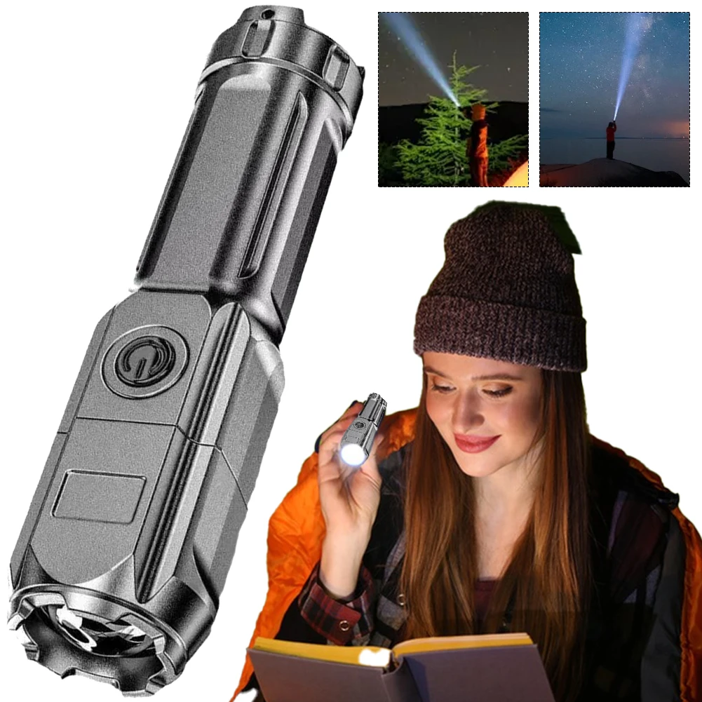 LED Tactical Flashlight USB Rechargeable 3 Lighting Modes Super Bright LED Flashlight Zoomable Strong Light Portable Torch Light