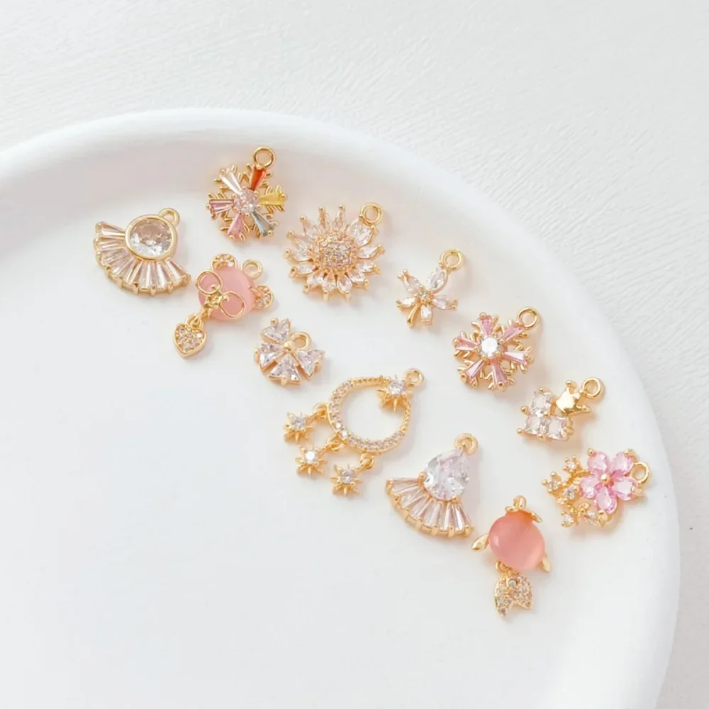 

14K Gold-plated Micro-inlaid Zircon Snowflake Fan-shaped Butterfly Sunflower Pendant, DIY Handmade Bracelet Necklace Pendant