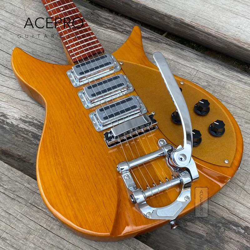 

Alder Body 325 Electric Guitar, Light Yellow Color, 3 Pickups, Tremolo Bridge, Gold Pickguard, Free Shipping Guitarra