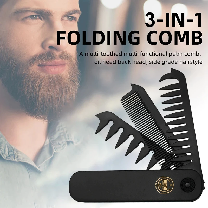 3 In 1 Folding Comb Plastic Wide Tooth Oil Comb Beard Comb Multifunctional Lightweight Haircutting Comb Styling Tool