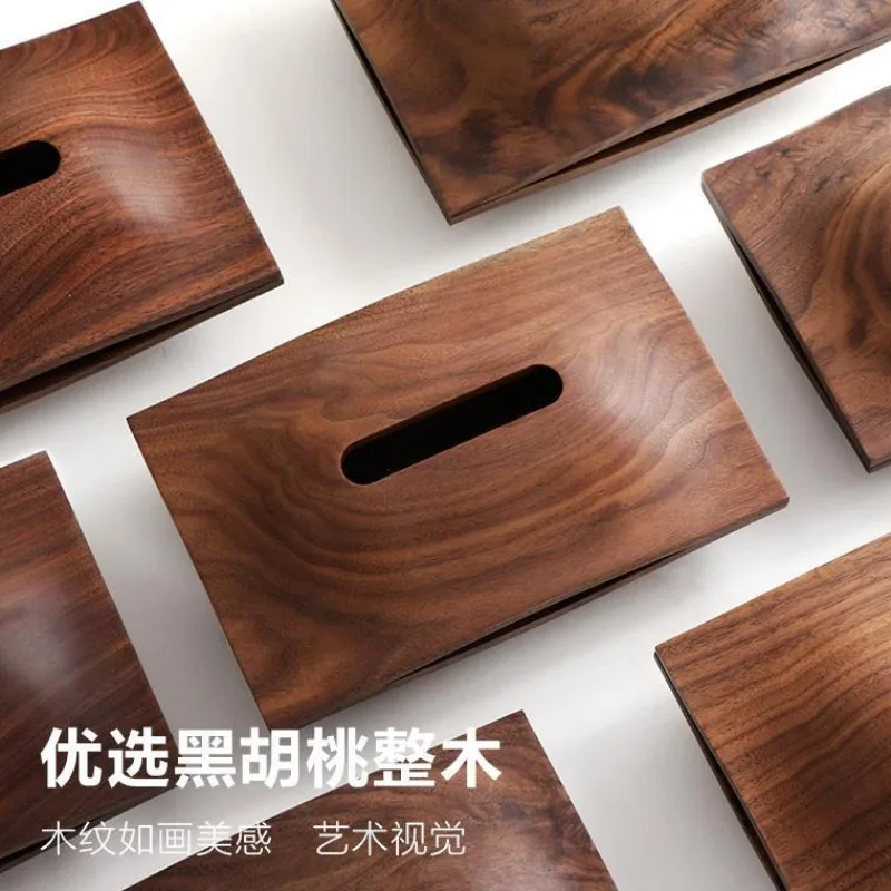 Solid wood desktop tissue box, modern and simple, living room home walnut, high-end paper box