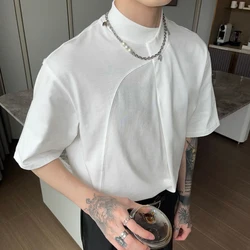 Lato nieregularne O Neck czarny biały krótki rękaw bluzy męskie koreański mody Harajuku Casual 2xl ponadgabarytowych T Shirt Streetwear