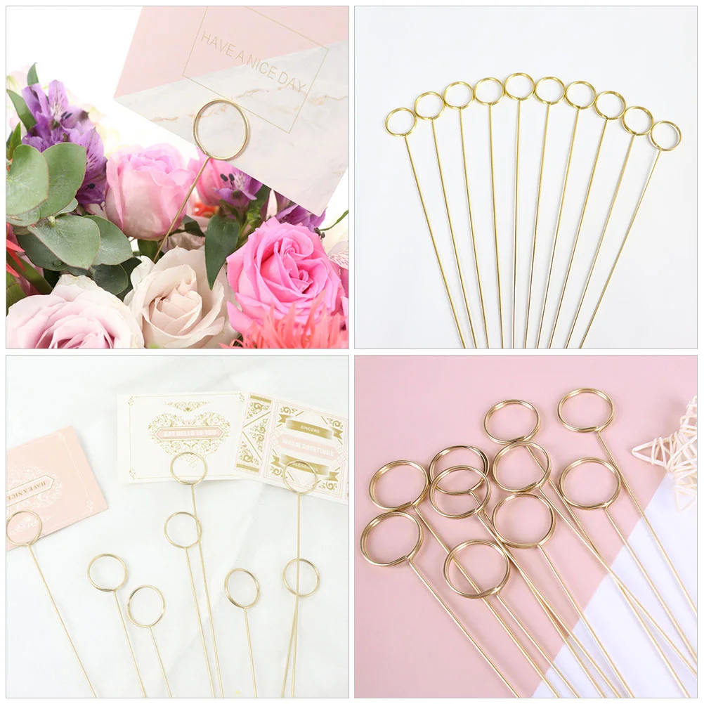 10 Pcs Postcards Pieces Gold Round Flower Holder Pick Bouquet Clear Picks Clip Floral Golden Supplies Florist Supply Holders