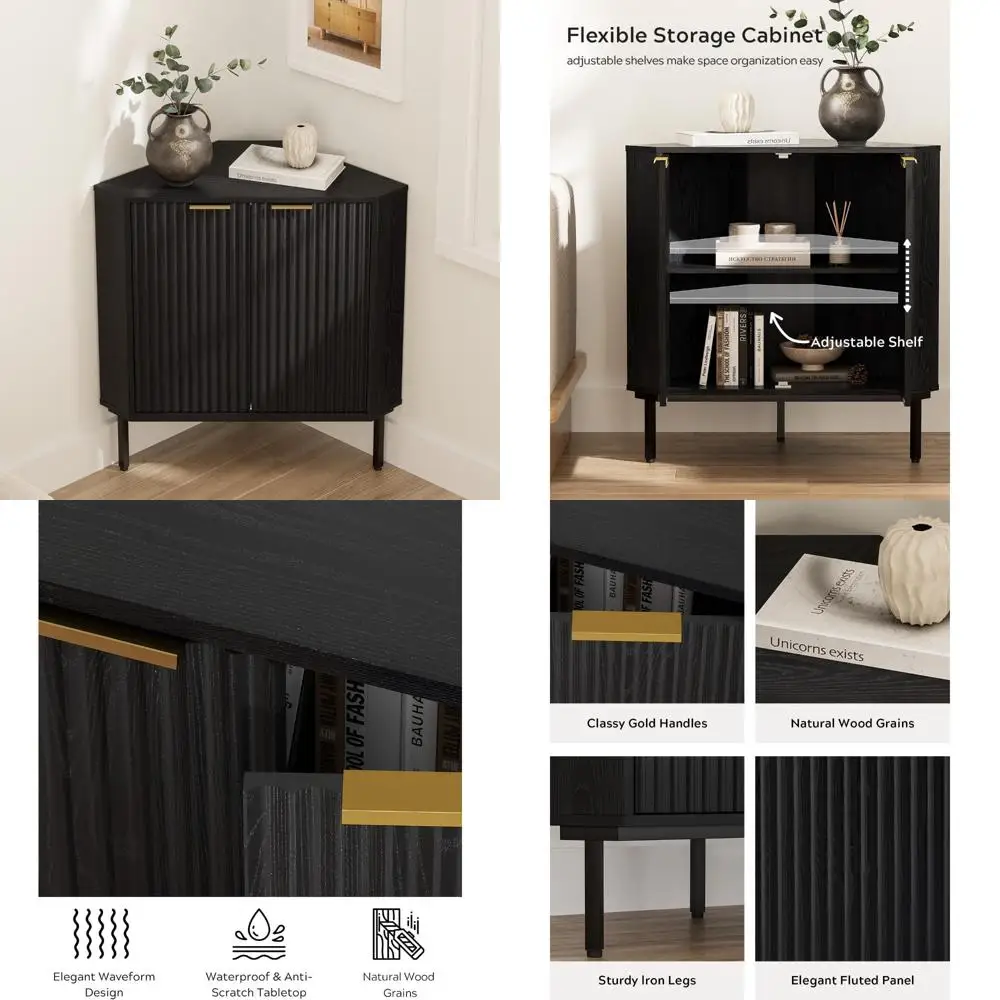 

Современный угловой шкаф для хранения вещей с двойными дверцами и двухуровневыми полками для гостиных