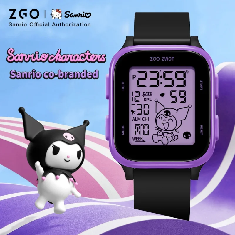 ZGO  Sanrio Kuromi Kids digital watch For girls Square Sporty Waterproof Electronic watch Alarm clock Gift 878