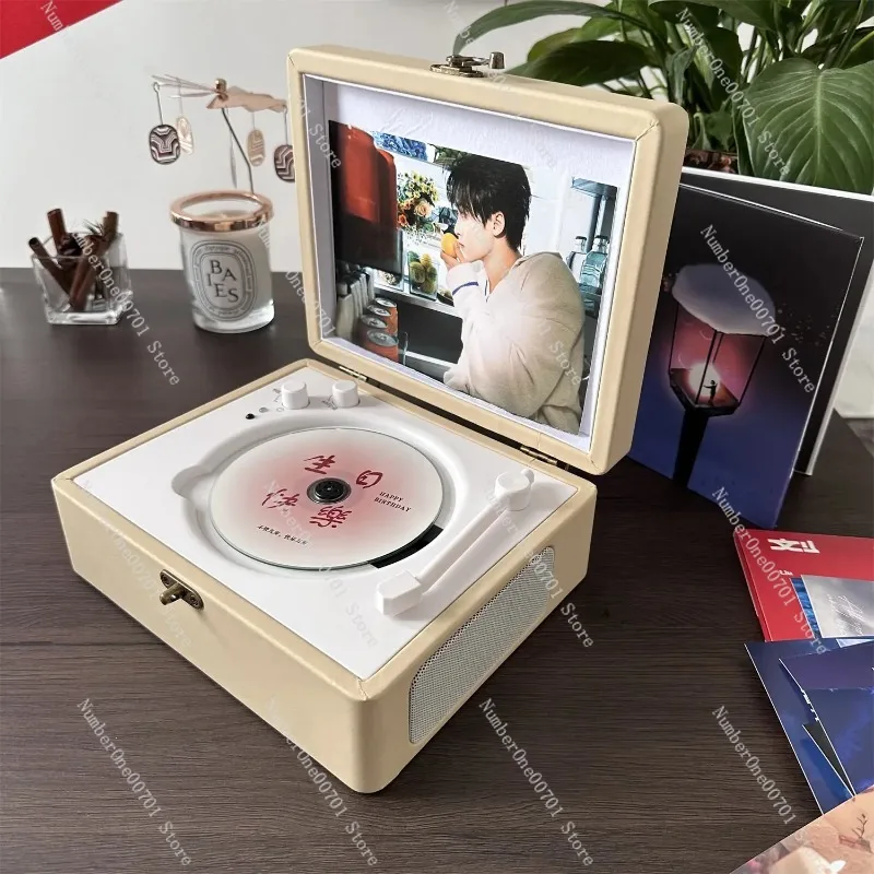 

Retro Bluetooth Speaker with CD Player and Album Disc, Portable Household Speaker for Birthday Gift