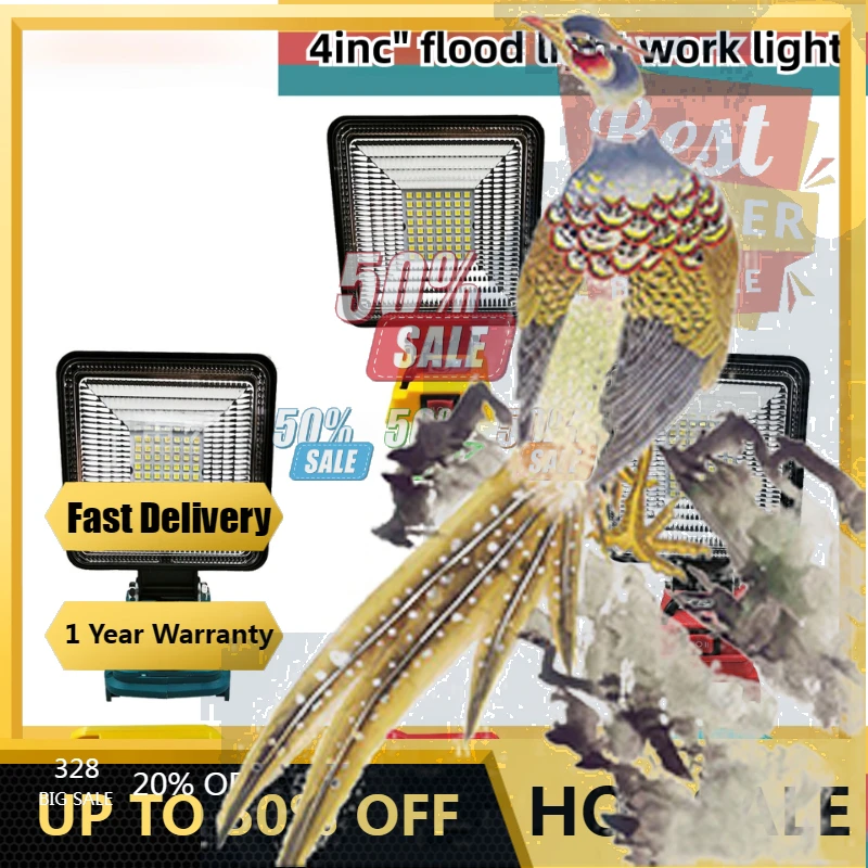 

【Fast Delivery】25W LED Work Light Outdoor Flood Light With 2 USB Port For DeWalt For Milwaukee For Makita M18 18V Battery Camp