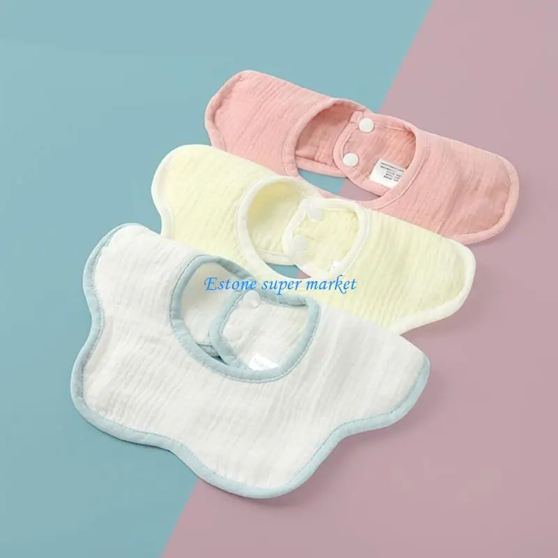 

090B Newborns Bib Round Bandana Baby Bibs Neutral Gender Infant 6-Layer Burp Cloth