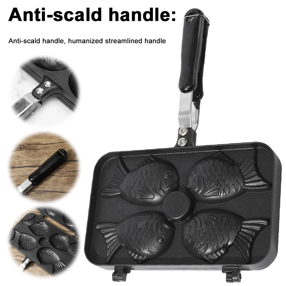 Four Fish Shaped Taiyaki Dessert Waffle Cake Maker Pan Aluminum Alloy Fry Pan Waffle Molds Taiyaki Cake Maker Waffle Baking