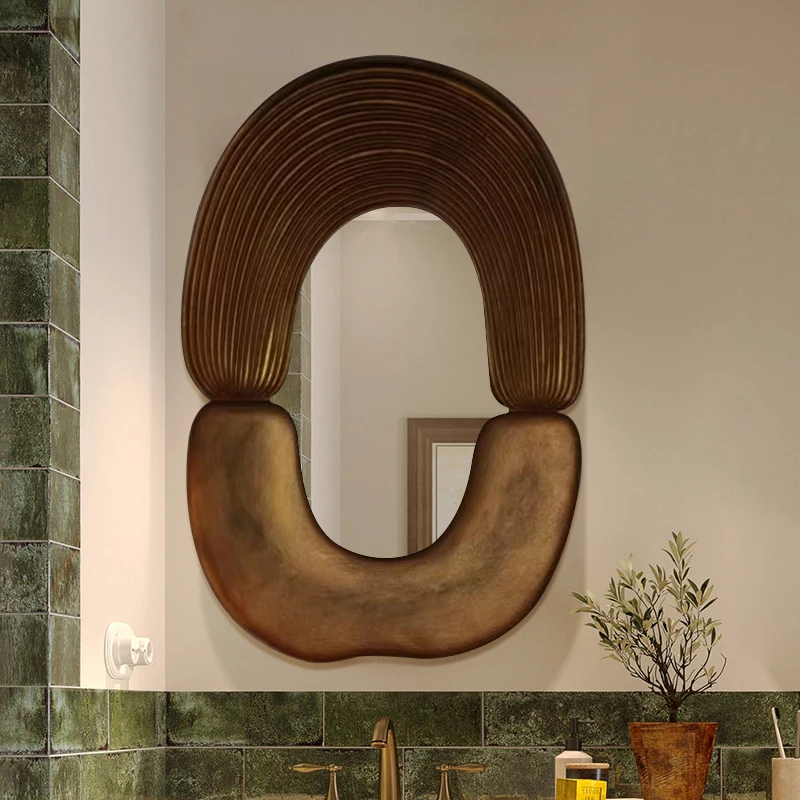 Dress Irregular Sensor Mirror Retro Toilet Quality Salon Wood Luxury Wall Art Decor Aesthetic Lights Espejos Para Pared Miroir