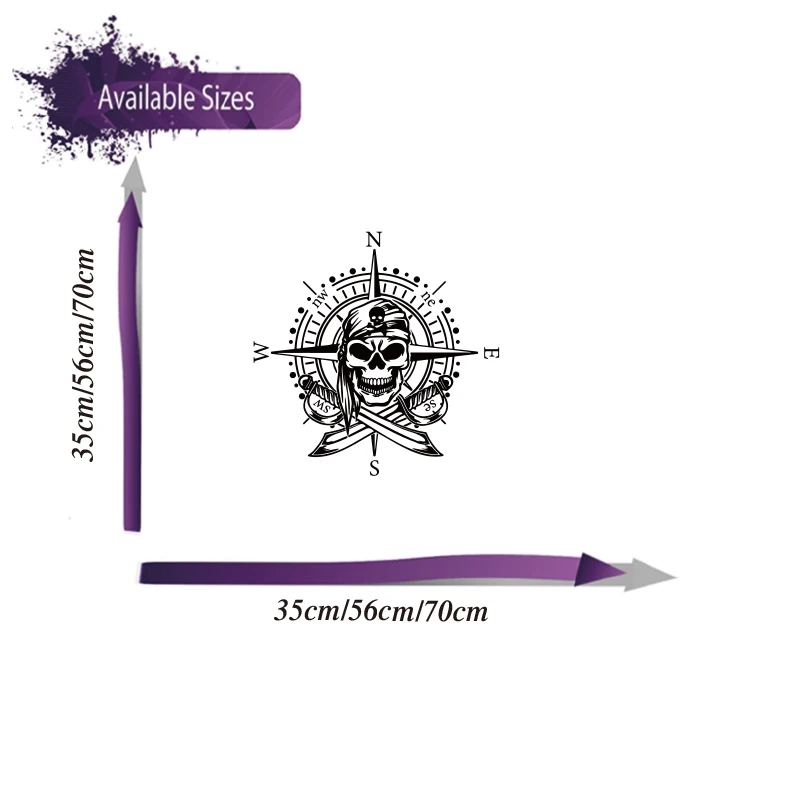 Large Pirate Compass Skull Car Sticker Decal Nautical Wind Rose Auto Vehicle Body Door Hood Bumper Vinyl Decor - Image 3